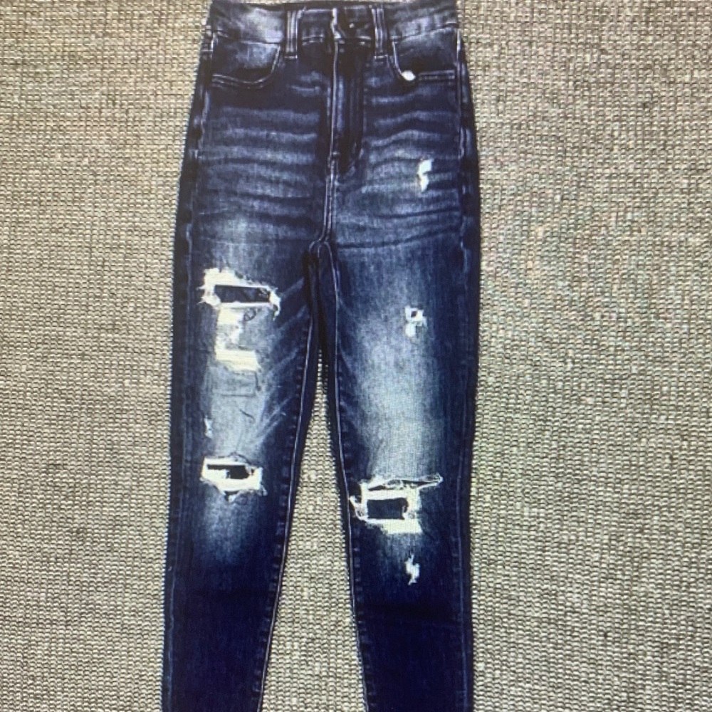 American Eagle Outfitters Dark Blue Distressed Skinny Jeans